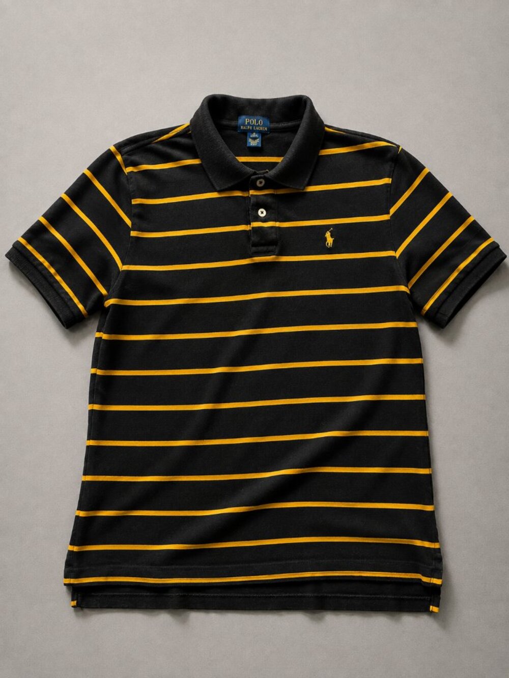 Vintage Polo Ralph Lauren Black & Yellow Striped Polo Shirt XL (18-20)